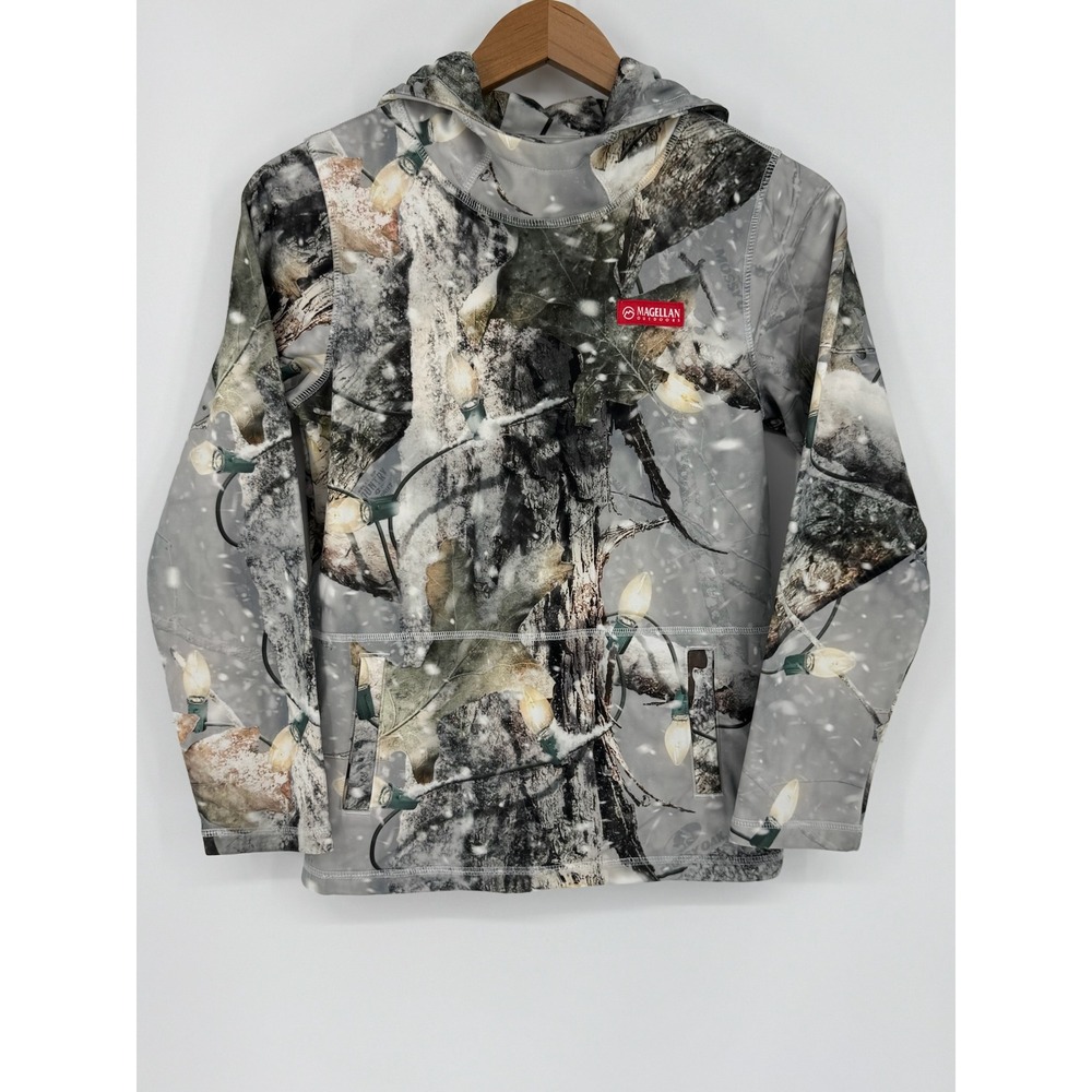 Magellan Outdoors Mens Mossy Oak Camo Christmas Lights Hoodie Medium Grey 184111